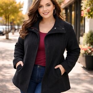 Pendleton Black Wool Coat Oversized Minimalist Classic Zip Snap Jacket Timeless